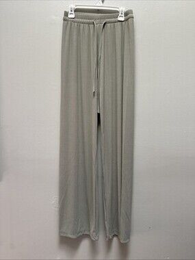 Wide Leg Pants Womens Sage Green Medium Ribbed Stretch Lounge Comfort